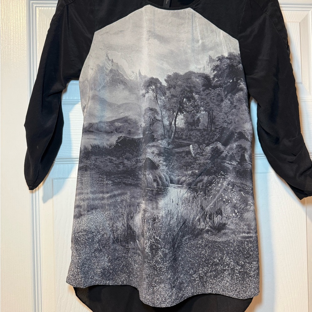 BCBGMaxAzria "Addy" | Silk Black & Gray 3/4 Sleeve Top